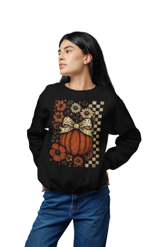Bluza damska na Halloween z dynią i kwiatami – jesienna Pumpkin Bow 5