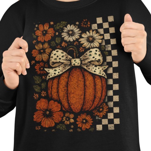 Bluza damska na Halloween z dynią i kwiatami – jesienna Pumpkin Bow 2