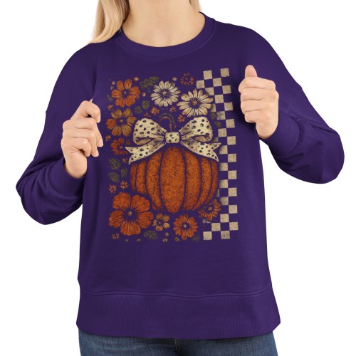 Bluza damska na Halloween z dynią i kwiatami – jesienna Pumpkin Bow 7