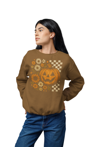 Bluza damska Halloween dynia Jack O’Lantern i kwiaty – Pumpkin Vintage 9