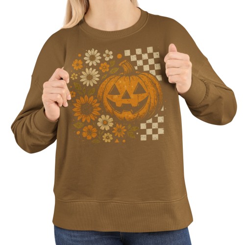 Bluza damska Halloween dynia Jack O’Lantern i kwiaty – Pumpkin Vintage 7
