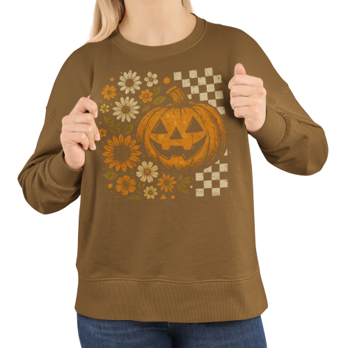 Bluza damska Halloween dynia Jack O’Lantern i kwiaty – Pumpkin Vintage 11