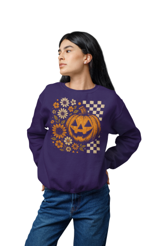 Bluza damska Halloween dynia Jack O’Lantern i kwiaty – Pumpkin Vintage 5