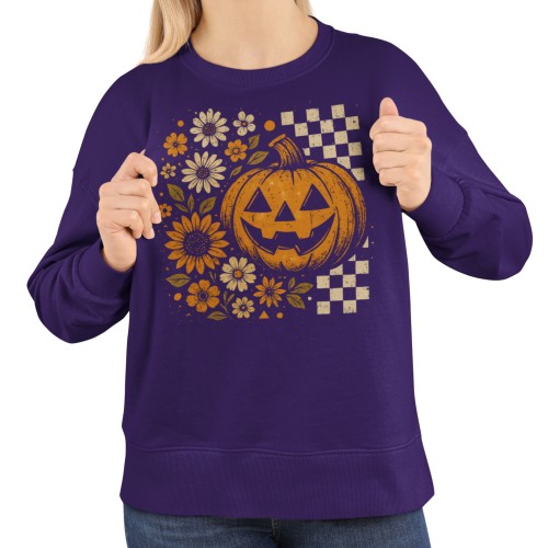 Bluza damska Halloween dynia Jack O’Lantern i kwiaty – Pumpkin Vintage