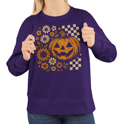 Bluza damska Halloween dynia Jack O’Lantern i kwiaty – Pumpkin Vintage 4