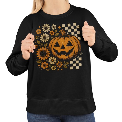 Bluza damska Halloween dynia Jack O’Lantern i kwiaty – Pumpkin Vintage 13
