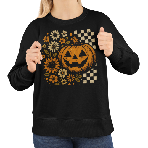 Bluza damska Halloween dynia Jack O’Lantern i kwiaty – Pumpkin Vintage 16