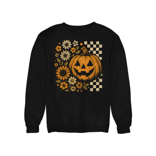 Bluza damska Halloween dynia Jack O’Lantern i kwiaty – Pumpkin Vintage 17