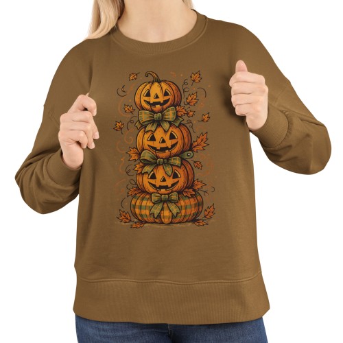 Bluza damska na Halloween z dyniami – Jack O’Lantern jesienna z nadrukiem 7