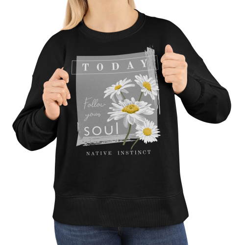 Bluza damska stokrotki Follow Your Soul – kwiatowa z motywacyjnym nadrukiem 3