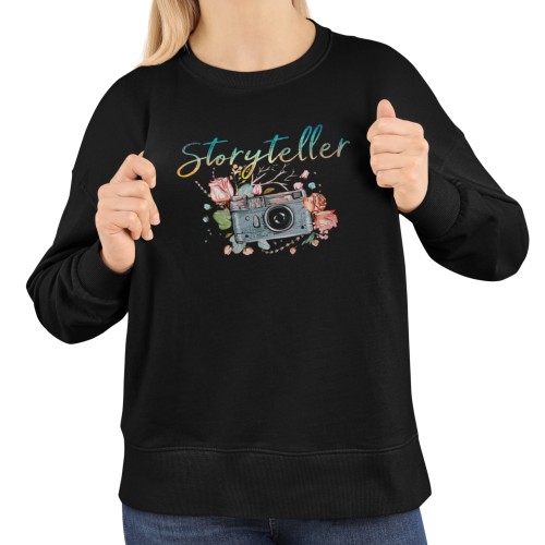 Bluza damska dla fotografki Storyteller – aparat fotograficzny i kwiaty