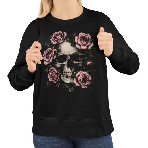 Bluza damska Gothic czaszka i róże – gotycka Dark Romantic 3