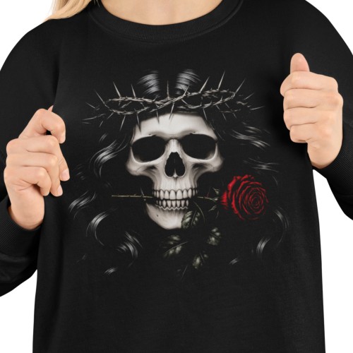 Bluza damska Gothic czaszka z czerwoną różą – Dark Romantic 2