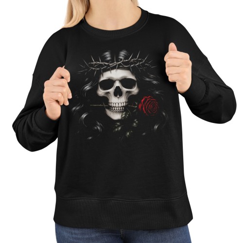 Bluza damska Gothic czaszka z czerwoną różą – Dark Romantic 1