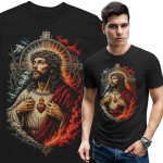 Koszulka męska religijna Jezus Chrystus Serce Jezusa chrześcijańska