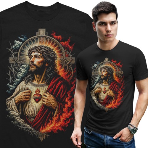 Koszulka męska religijna Jezus Chrystus Serce Jezusa chrześcijańska