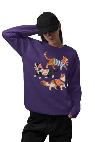 Damska bluza z trzema kotami – stylowe koty w swetrach i okularach 5