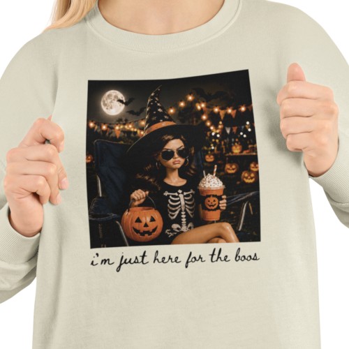 Damska bluza na Halloween I’m Just Here for the Boos – czarownica i dynia 14