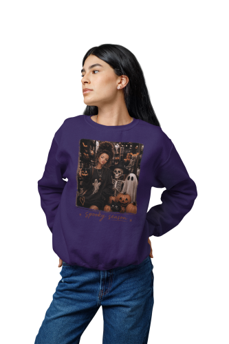 Damska bluza na Halloween Spooky Season – duch, szkielet i dynie 3