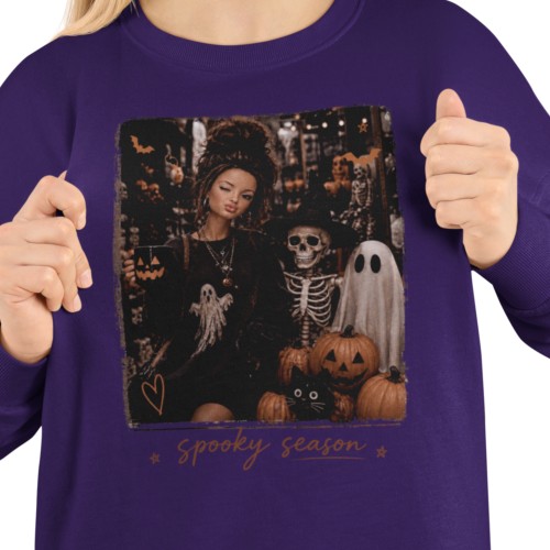 Damska bluza na Halloween Spooky Season – duch, szkielet i dynie 2