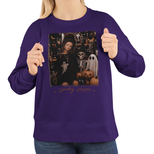 Damska bluza na Halloween Spooky Season – duch, szkielet i dynie 5