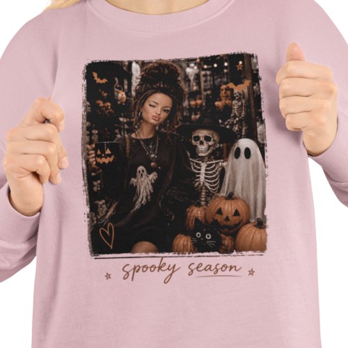 Damska bluza na Halloween Spooky Season – duch, szkielet i dynie 8