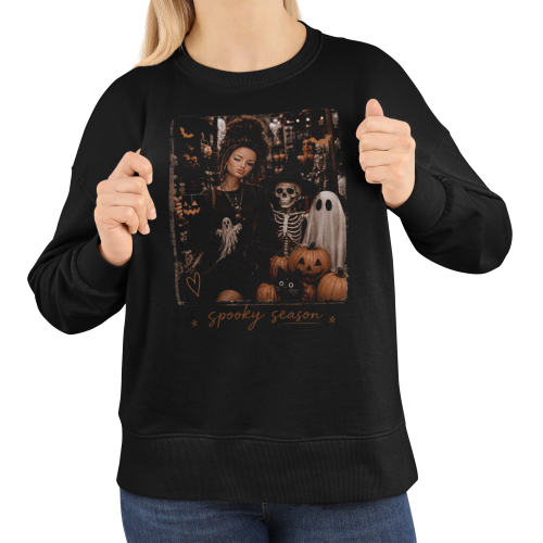 Damska bluza na Halloween Spooky Season – duch, szkielet i dynie 15