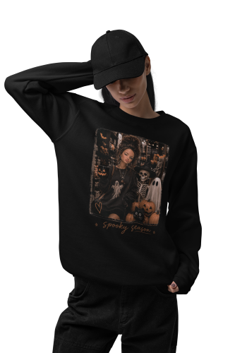 Damska bluza na Halloween Spooky Season – duch, szkielet i dynie 18