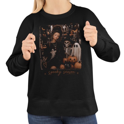 Damska bluza na Halloween Spooky Season – duch, szkielet i dynie 13
