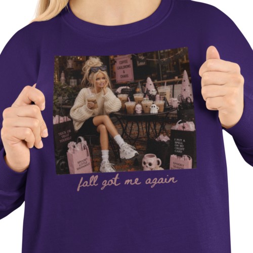 Damska bluza jesienna Fall Got Me Again – kawa, Halloween i spooky season 8