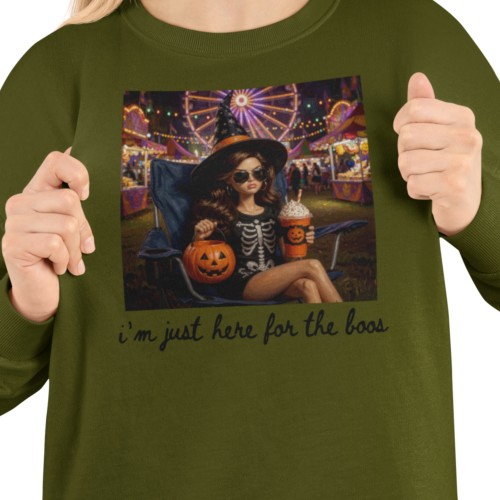 Damska bluza na Halloween I’m Just Here for the Boos – czarownica, dynia 2