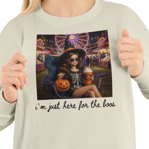 Damska bluza na Halloween I’m Just Here for the Boos – czarownica, dynia 8