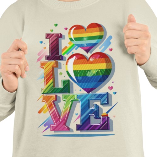 Damska bluza LGBT Pride LOVE z tęczowymi sercami 8