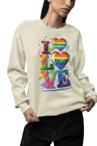 Damska bluza LGBT Pride LOVE z tęczowymi sercami 9