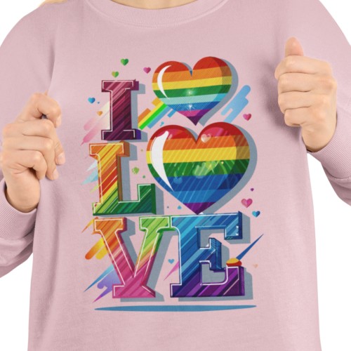 Damska bluza LGBT Pride LOVE z tęczowymi sercami 14