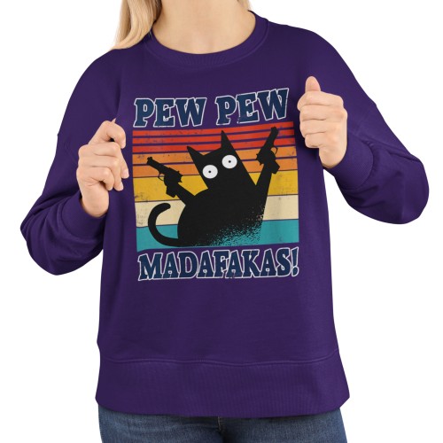 Damska bluza z kotem Pew Pew Madafakas – retro mem