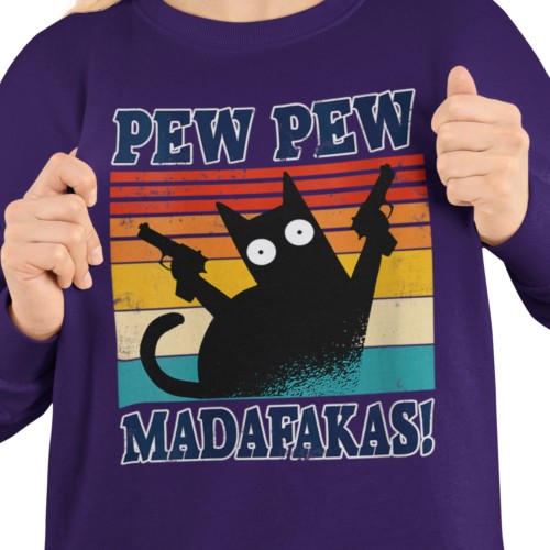 Damska bluza z kotem Pew Pew Madafakas – retro mem 2