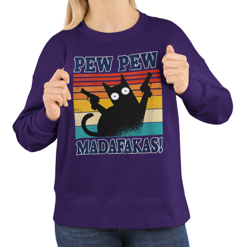 Damska bluza z kotem Pew Pew Madafakas – retro mem 4