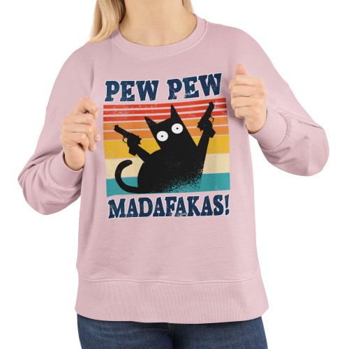 Damska bluza z kotem Pew Pew Madafakas – retro mem 9