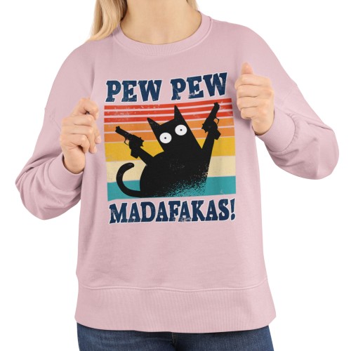 Damska bluza z kotem Pew Pew Madafakas – retro mem 7