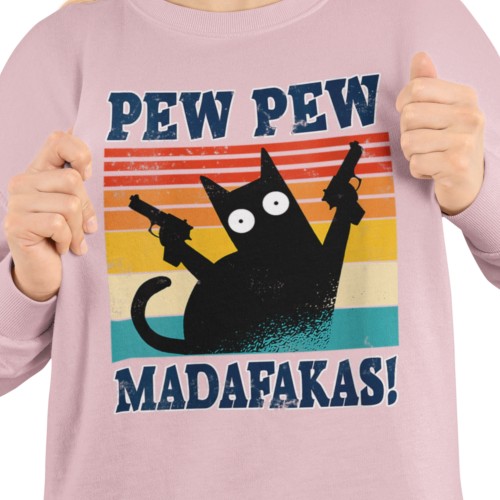 Damska bluza z kotem Pew Pew Madafakas – retro mem 8