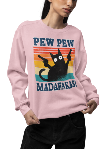 Damska bluza z kotem Pew Pew Madafakas – retro mem 11