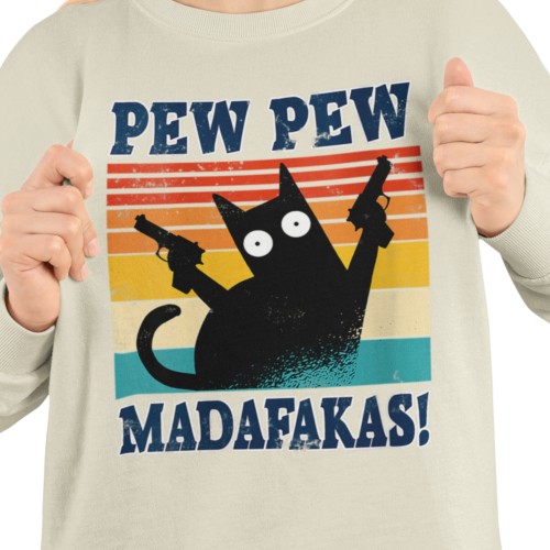 Damska bluza z kotem Pew Pew Madafakas – retro mem 14