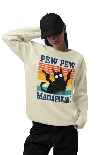 Damska bluza z kotem Pew Pew Madafakas – retro mem 16