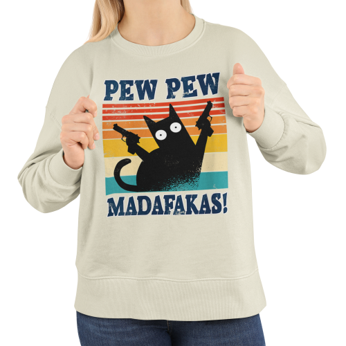 Damska bluza z kotem Pew Pew Madafakas – retro mem 17