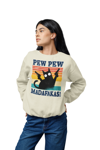 Damska bluza z kotem Pew Pew Madafakas – retro mem 18