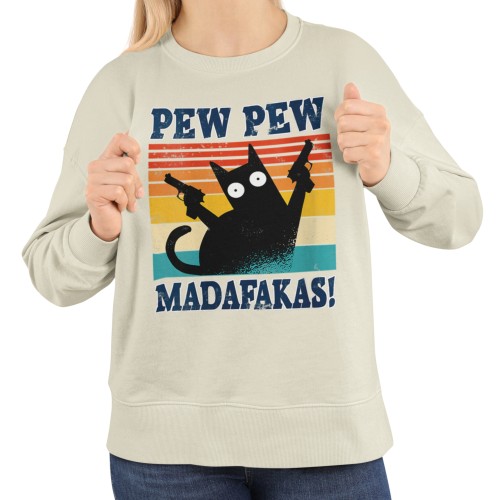 Damska bluza z kotem Pew Pew Madafakas – retro mem 13