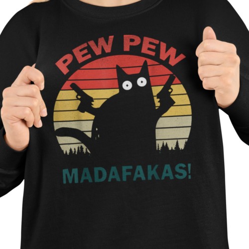 Damska bluza śmieszny kot Pew Pew Madafakas – vintage 2