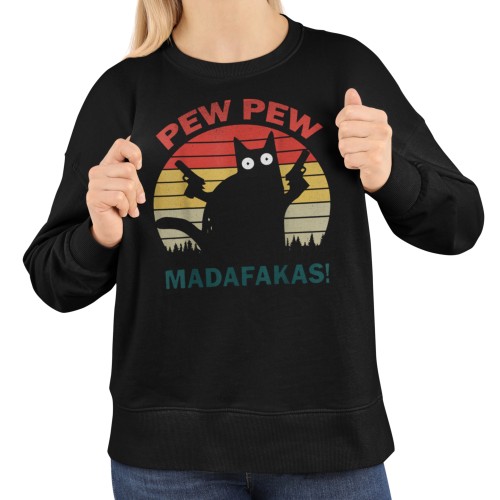 Damska bluza śmieszny kot Pew Pew Madafakas – vintage