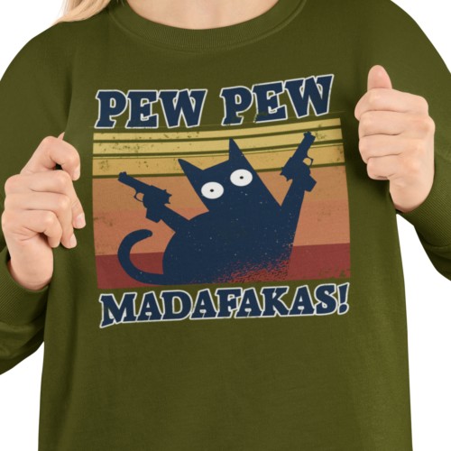 Damska bluza Pew Pew Madafakas z kotem – zabawny nadruk 2